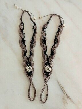 Handmade Macramé Barefoot Sandals – Carved Disc, Tribal Design with Garnet